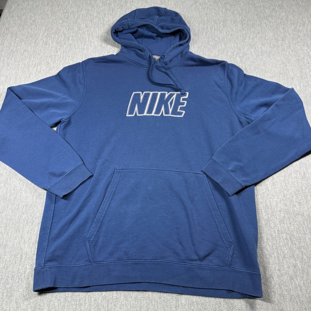 Nike Hoodie Mens XL Blue Spellout Graphic Logo Fleece Pullover Casual Sweatshirt